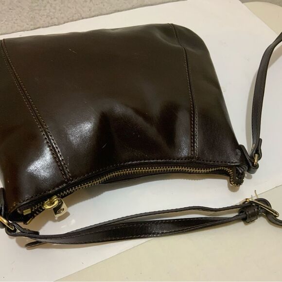 Monsac Purse Dark Brown Patent Shiny leather shoulder bag small - Picture 7 of 13